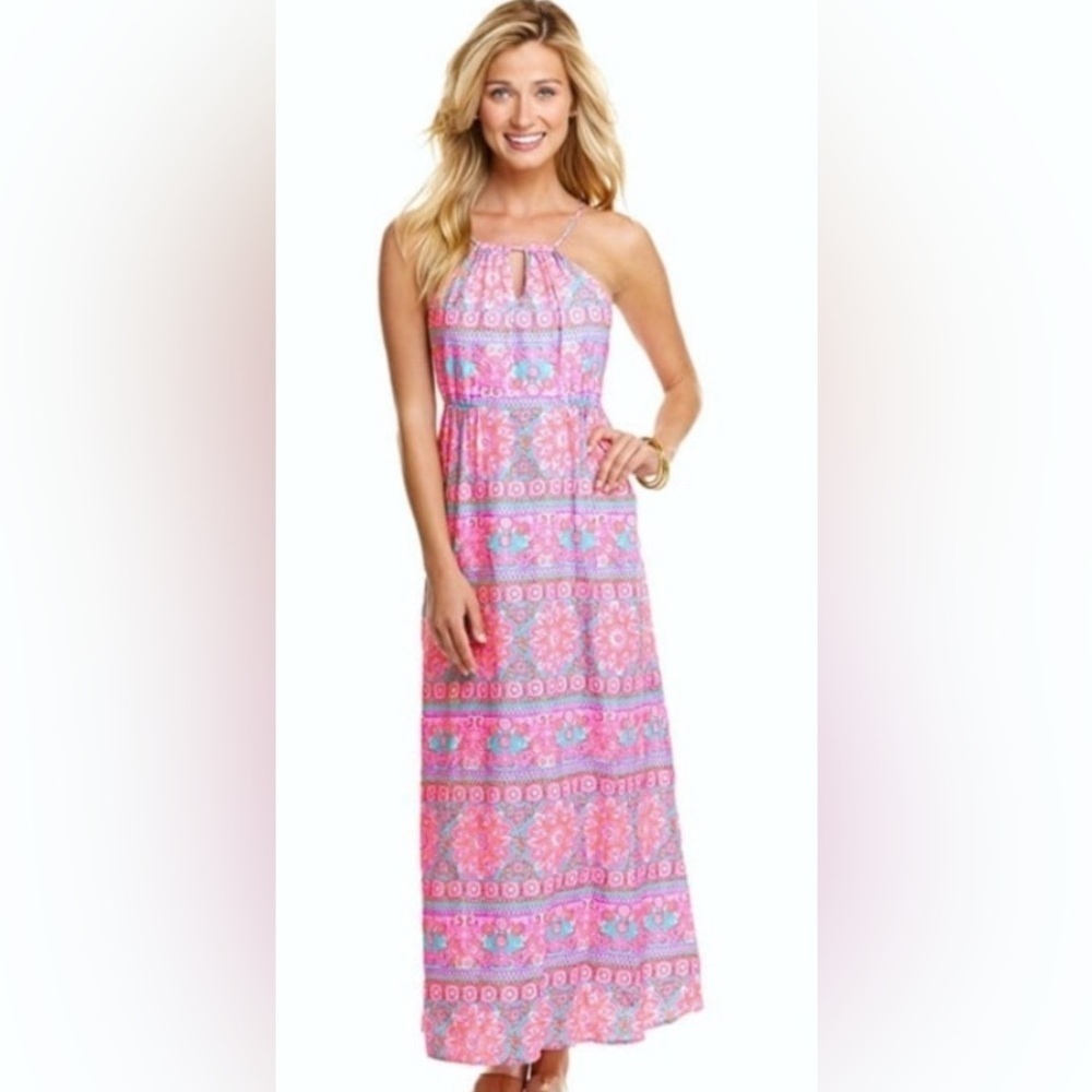 VINEYARD VINES FLORAL LINEN BLEND SUNDRESS SIZE 10 TEAL & PINK